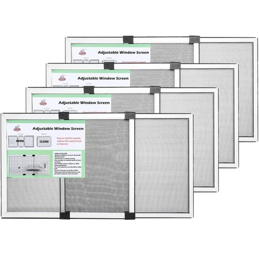 Durable Fiberglass Expandable Window Screens 4-Pack 15.74" High By 21-40" Wide